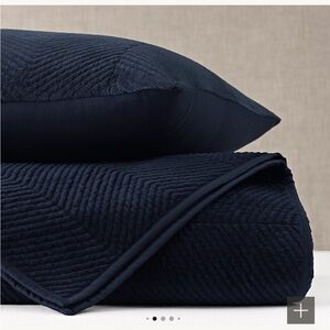 Restoration Hardware King Dark Navy Velvet Coverlet/Quilt with 2 King Shams